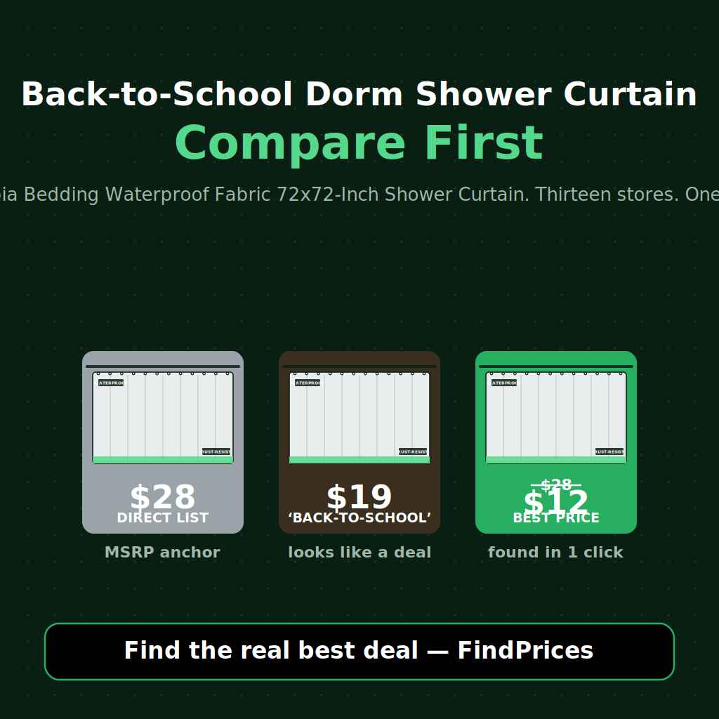 Back-to-School Dorm Shower Curtain Price Comparison: How to Save 58% on a Utopia Bedding Waterproof Fabric 72x72-Inch, Amazer Fabric Waterproof 72x72-Inch, or AmazonBasics PEVA 72x72-Inch Shower Curtain as the Post-Prime Day Back-to-School Dorm-Shower Marquee Rolls the Friday Aisle