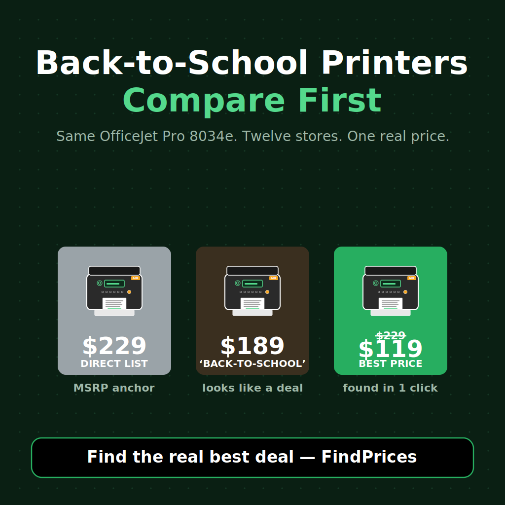 Back-to-School Printer Price Comparison: How to Save 40% on an HP OfficeJet Pro 8034e, Canon PIXMA TR8620a, or Brother HL-L2405W as the Post-Prime Day Back-to-School Home-Office Marquee Rolls the Thursday Aisle